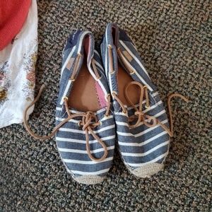 Navy blue and white Sperry Top Siders